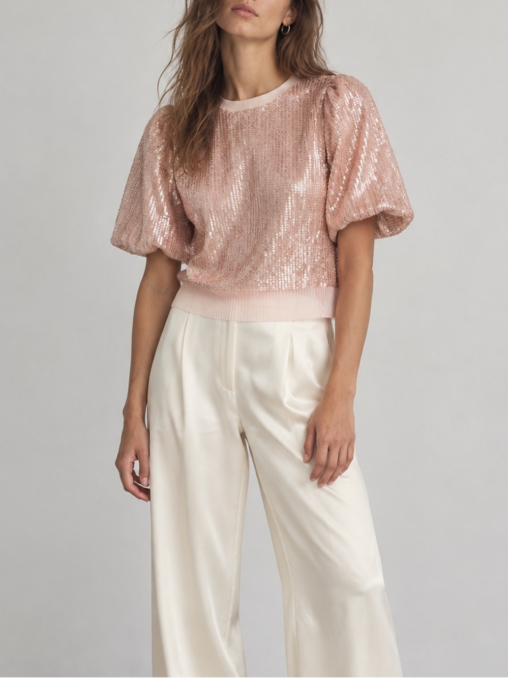 NWT Anthropologie Sarah hann pink sequin puffed sleeve top